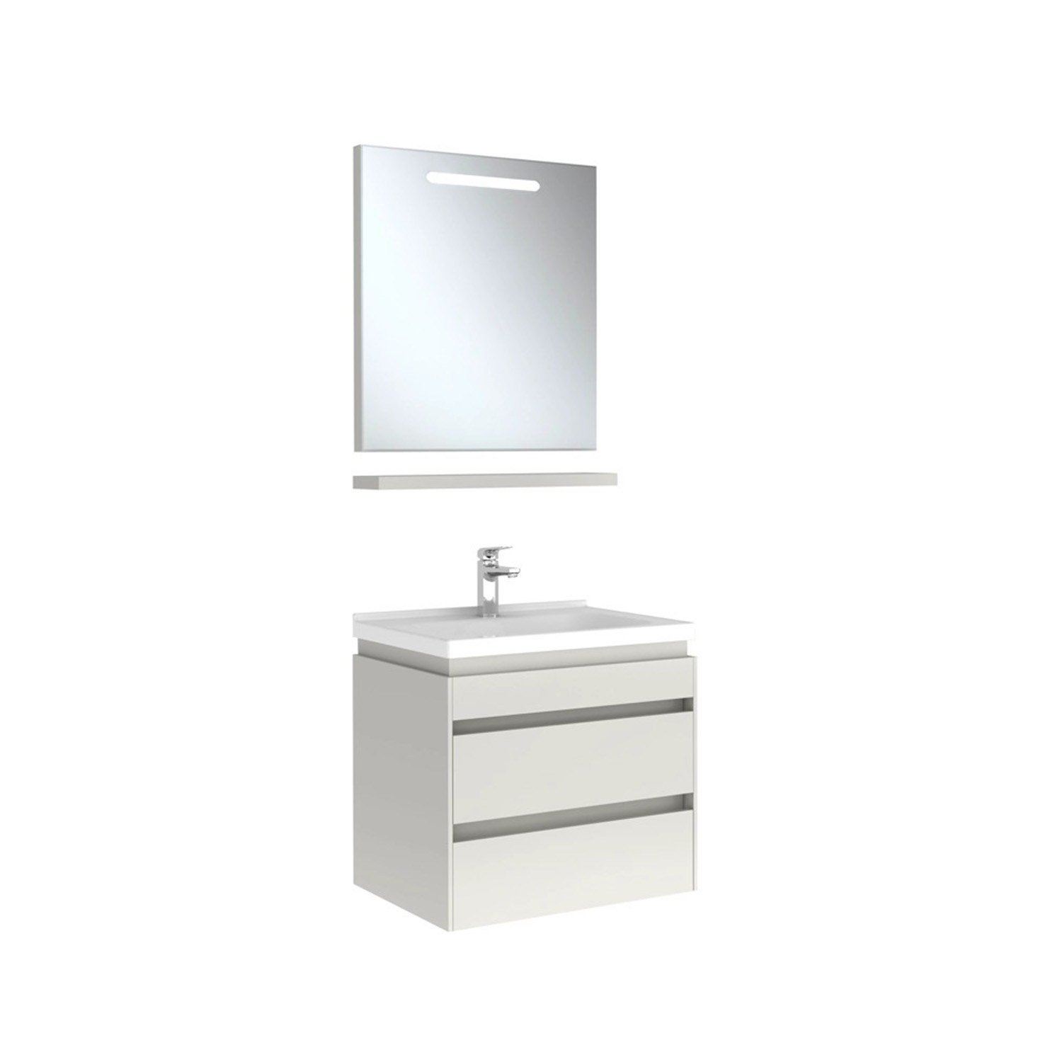 610100200522IDEA 2.0  65 CM PARLAK BEYAZ 2 ÇEKMECELİ ALT DOLAP + LAVABO + 65 CM LED AYDINLATMALI PARLAK BEYAZ AYNA DOLAP