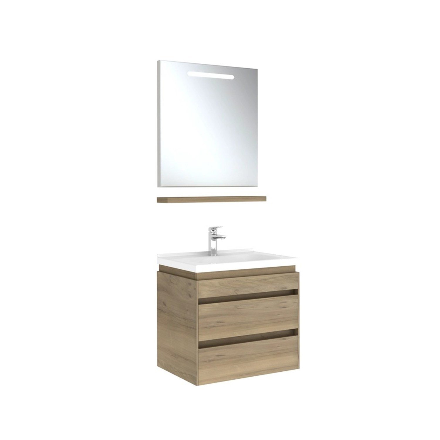 610100200524IDEA 2.0  65 CM PASİFİK A 2 ÇEKMECELİ ALT DOLAP + LAVABO + 65 CM LED AYDINLATMALI PASİFİK A AYNA DOLAP