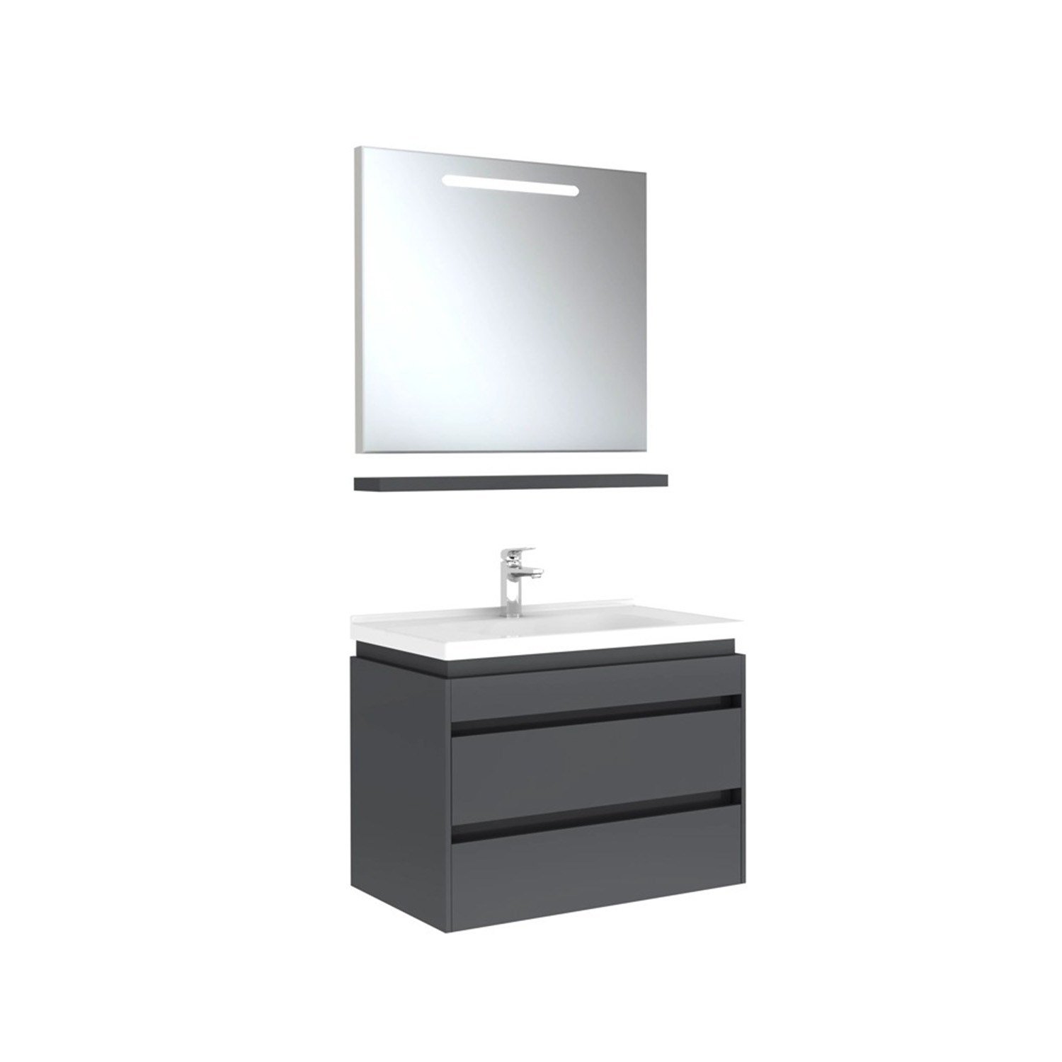 610100200526IDEA 2.0  80 CM PARLAK BEYAZ 2 ÇEKMECELİ ALT DOLAP + LAVABO + 80 CM LED AYDINLATMALI PARLAK BEYAZ AYNA DOLAP