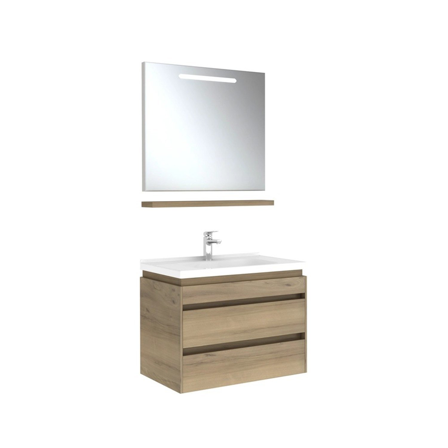 610100200528IDEA 2.0  80 CM PASİFİK A 2 ÇEKMECELİ ALT DOLAP + LAVABO + 80 CM LED AYDINLATMALI PASİFİK A AYNA DOLAP