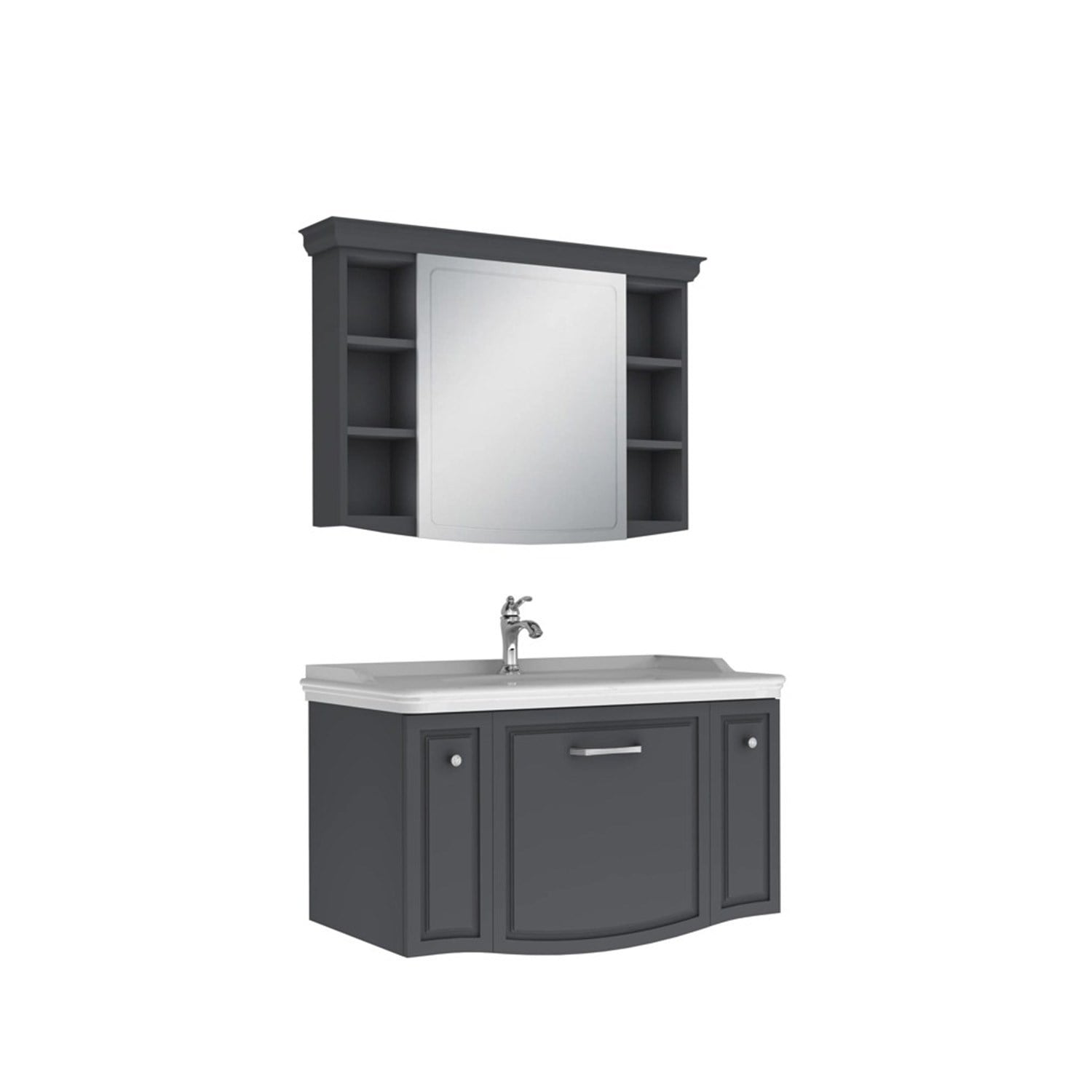 610100200755ARTE 100 CM MAT ANTRASIT ALT DOLAP KROM KULPLU + LAVABO + 100 CM MAT ANTRASIT AYNA DOLAP