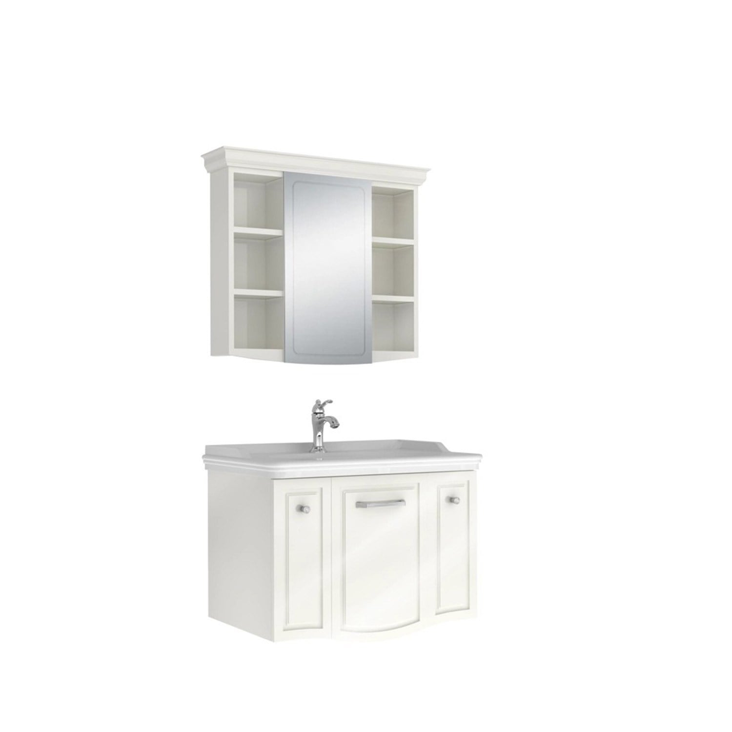 610100200757ARTE 80 CM PARLAK BEYAZ ALT DOLAP KROM KULPLU + LAVABO + 80 CM PARLAK BEYAZ AYNA DOLAP