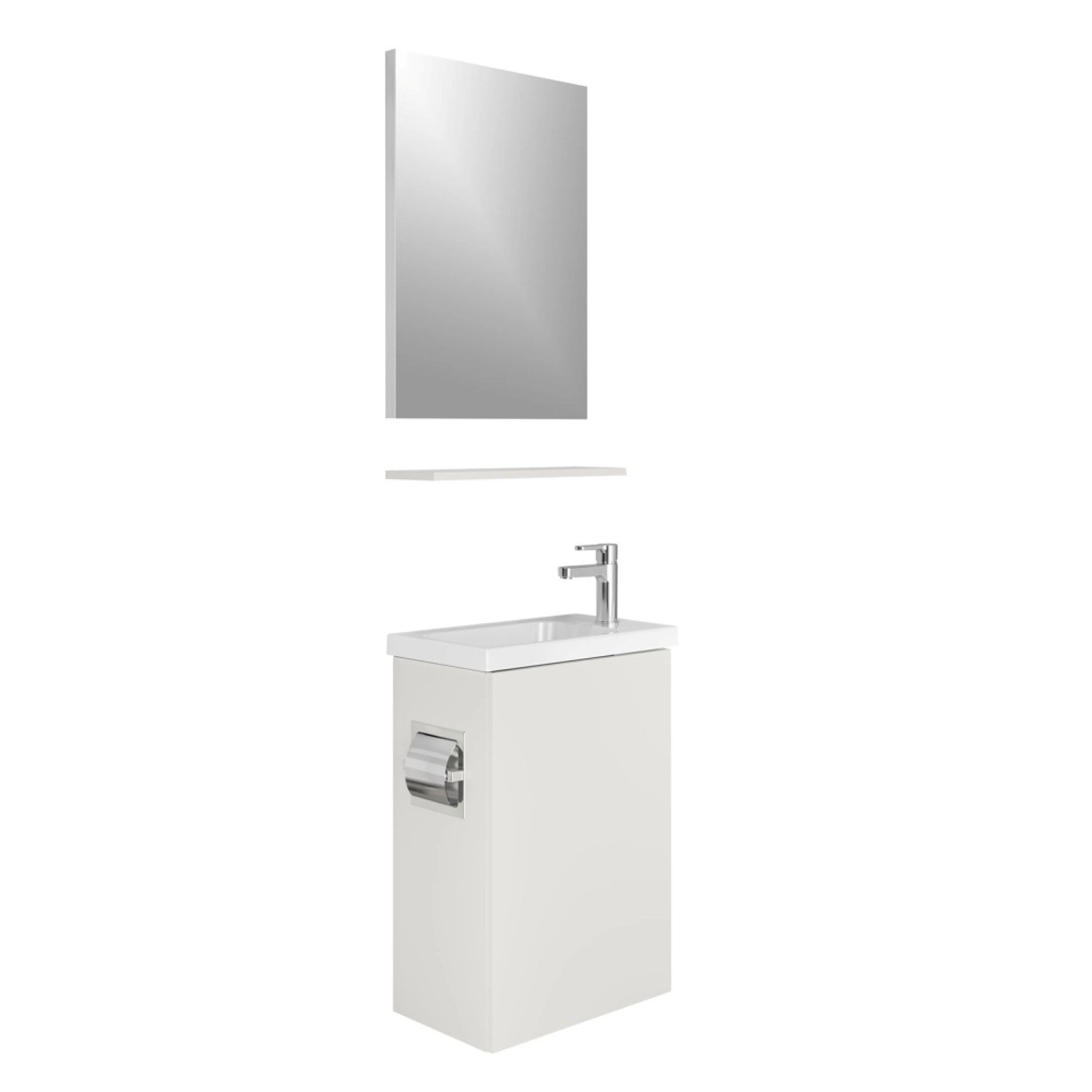 610100201206MİNİMALİST 50 CM BEYAZ AKSESUARLI ALT DOLAP + LAVABO +BEYAZ  ETAJER +AYNA
