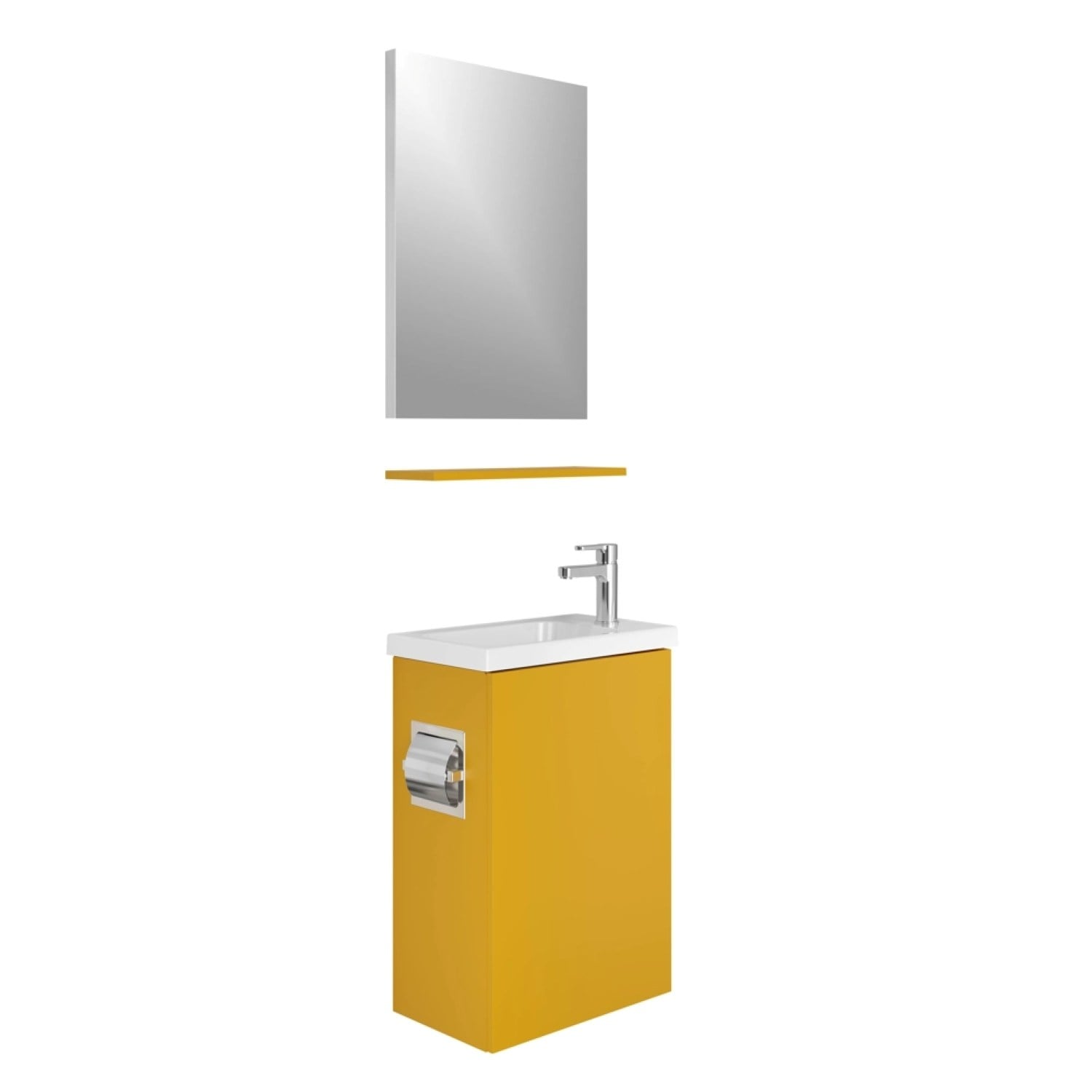 610100201207MİNİMALİST 50 CM HARDAL AKSESUARLI ALT DOLAP + LAVABO +HARDAL  ETAJER +AYNA