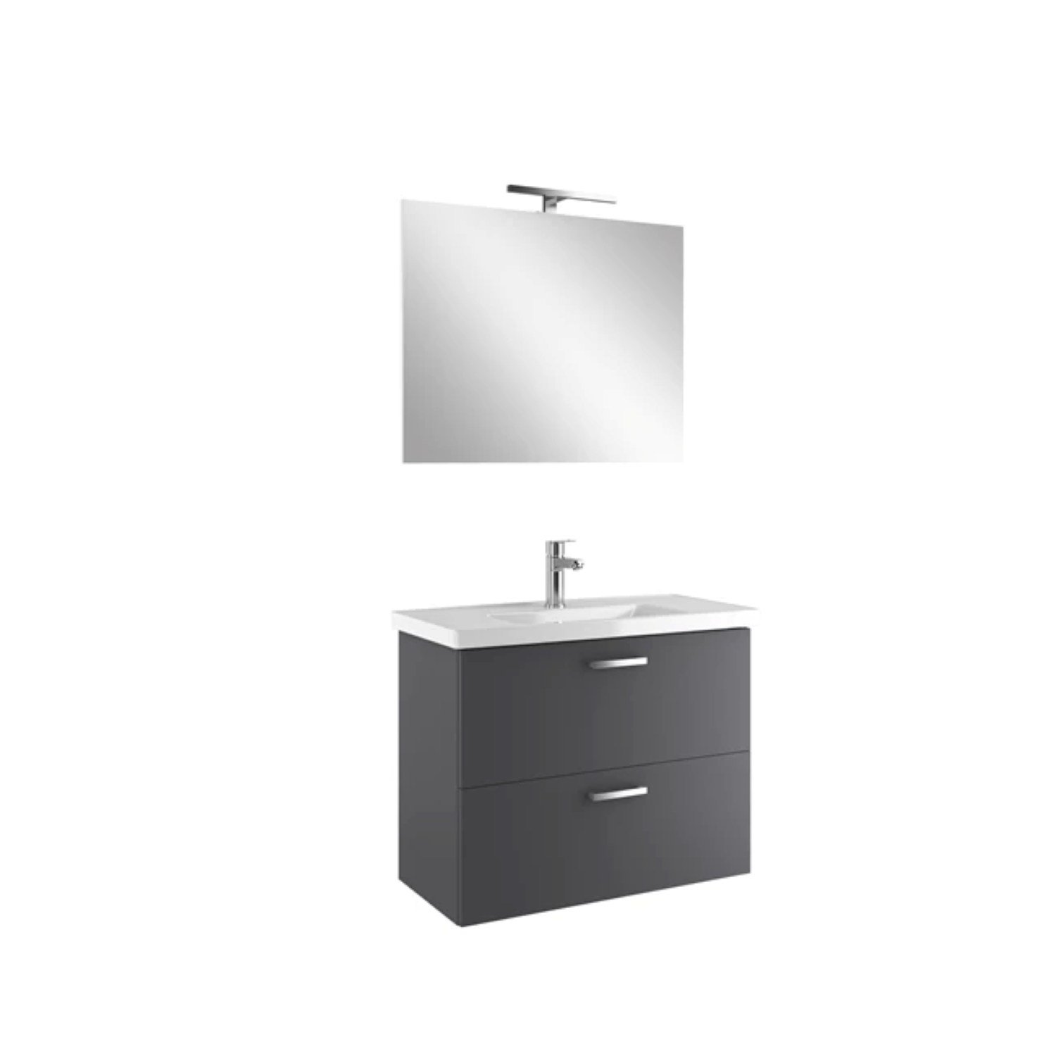 610100202038NOAH PLUS 80 CM ANTRASIT ÇİFT ÇEKMECELİ ALT DOLAP + LAVABO + 80 CM ANTRASIT RAFLI AYNA DOLAP
