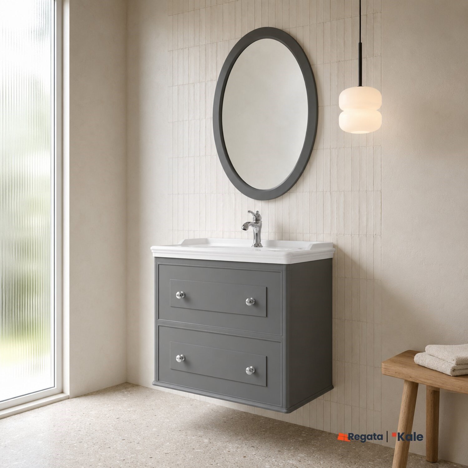 Kale Miro 80 Cm Mat Gri Banyo Dolabı Takımı-Banyo Dolabı Seti-610100200138-Kale