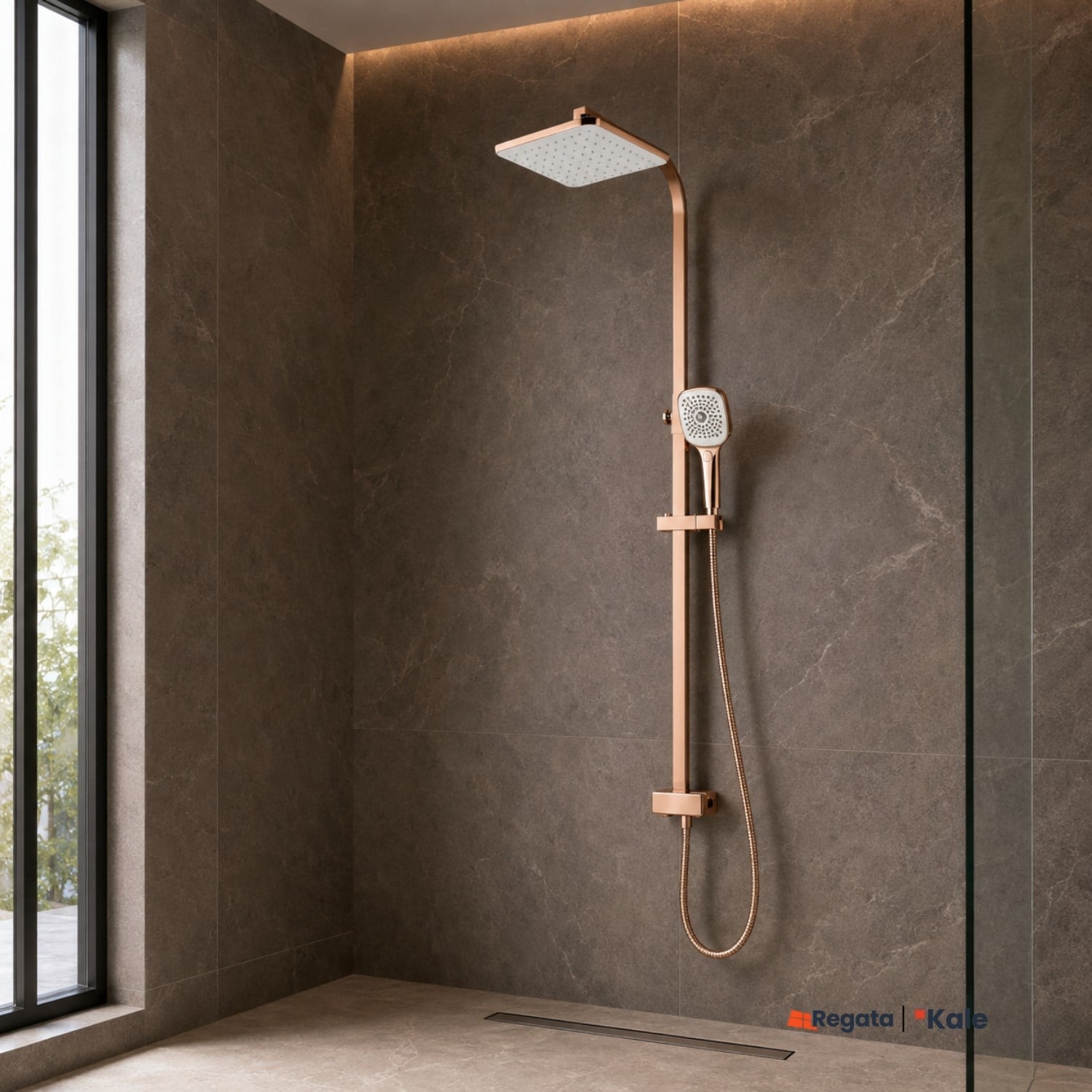Kale Rain Kare Push Button Rose Gold Duş Barı-Duş Barları-410200505504-Kale