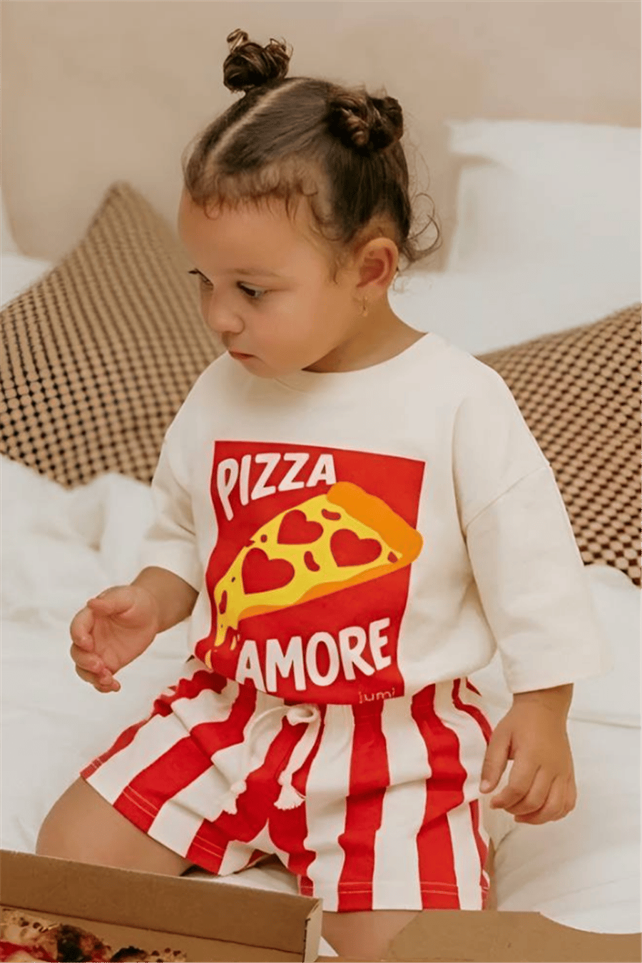 Çocuk Pizza Baskılı Tişört ve Şort Takım