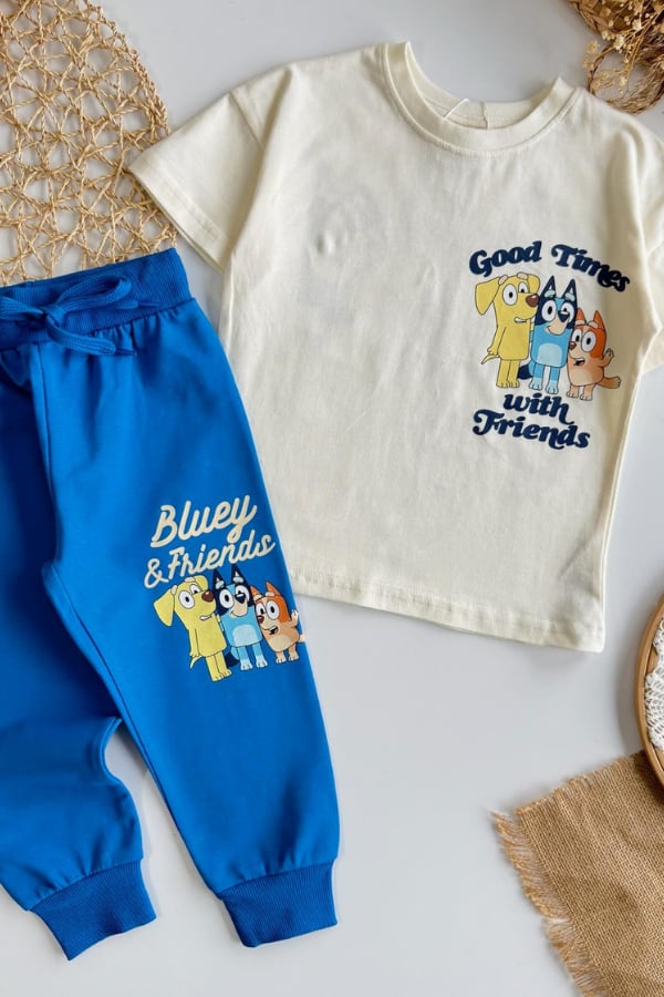 Erkek Çocuk Bluey Baskılı Eşofman Takım Mavi