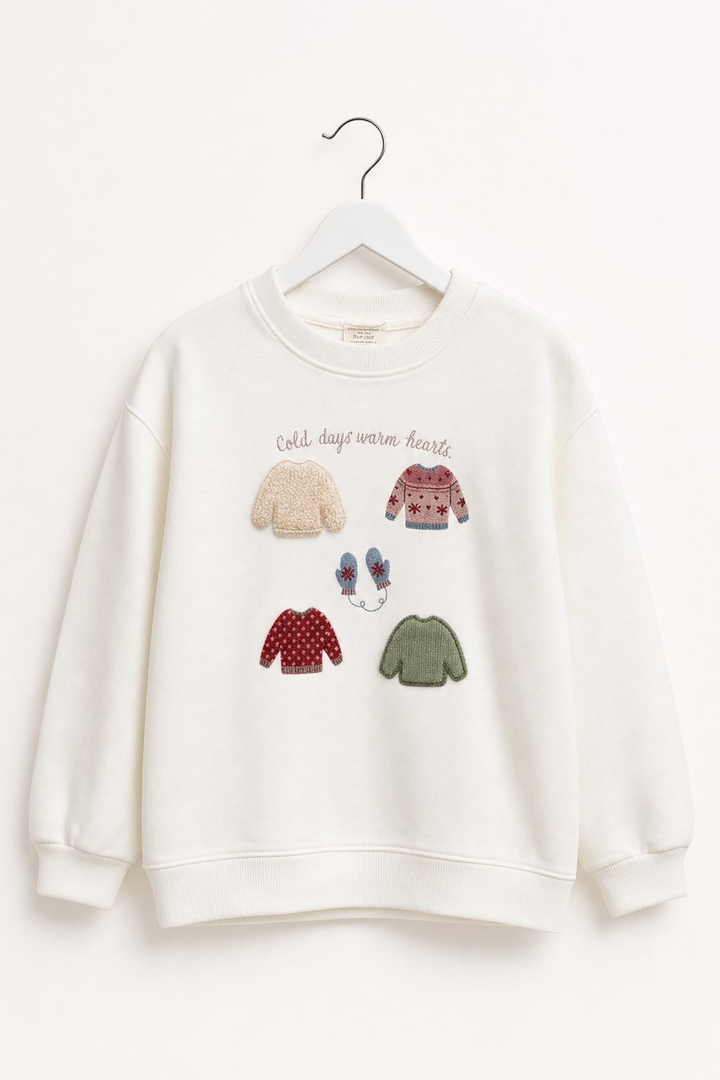 Kız Çocuk Kazak Baskılı Oversize Sweatshirt Ekru