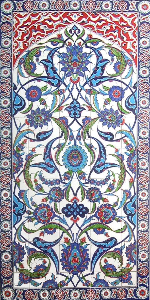Armada Çini 100x200 Cm ED 661 Osmanlı Bahar dalı Desenli El dekoru Çini Pano