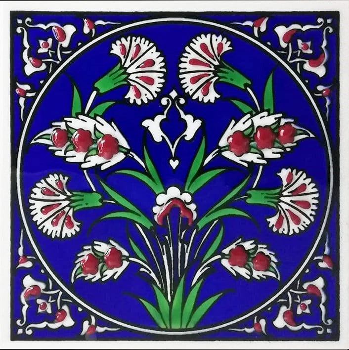 Armada Çini 10x10 Cm ED 111 İznik karanfil desenli Kütahya Çini karo