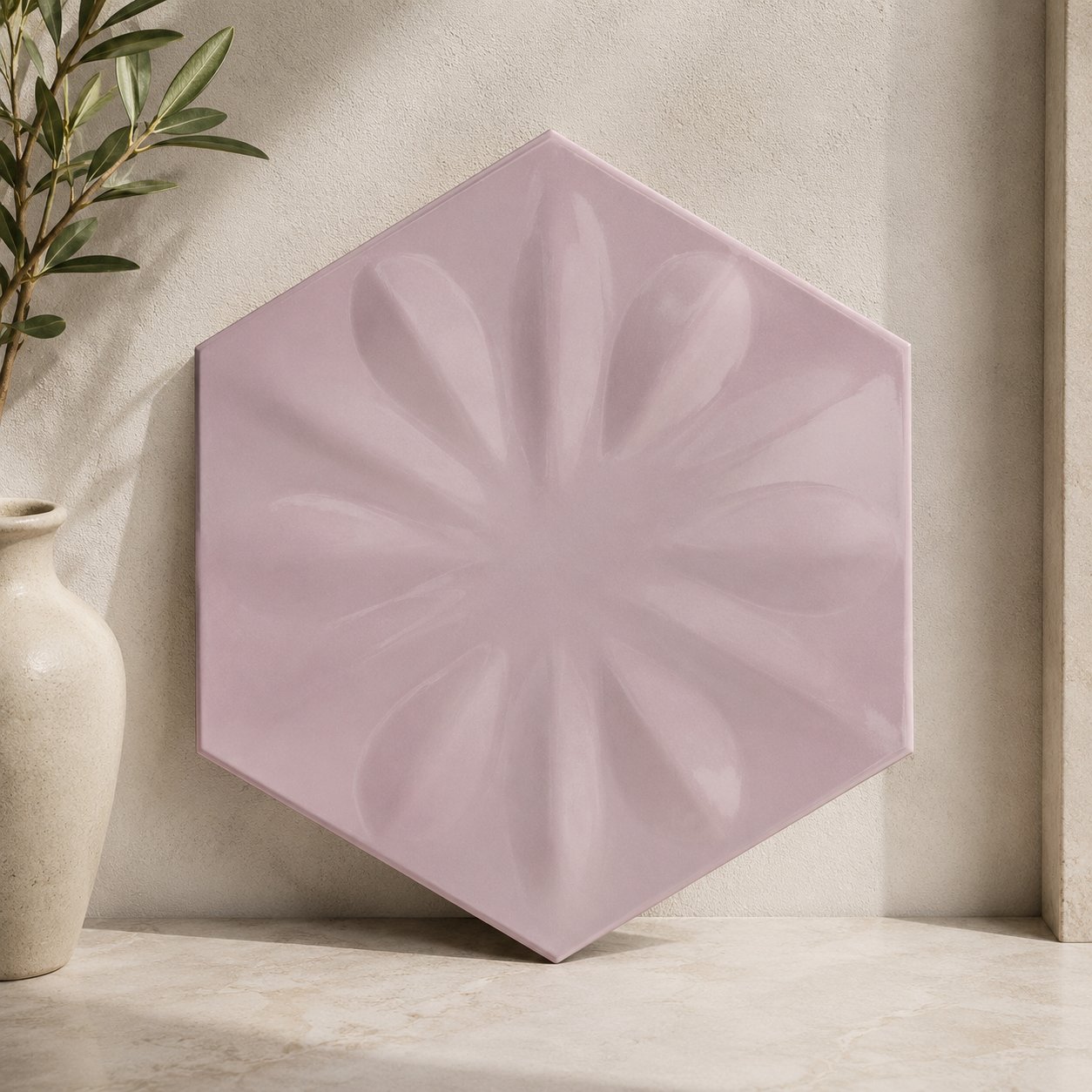 Armada Çini 15x17 Cm Çiçekli Açık Pembe Altıgen Seramik 