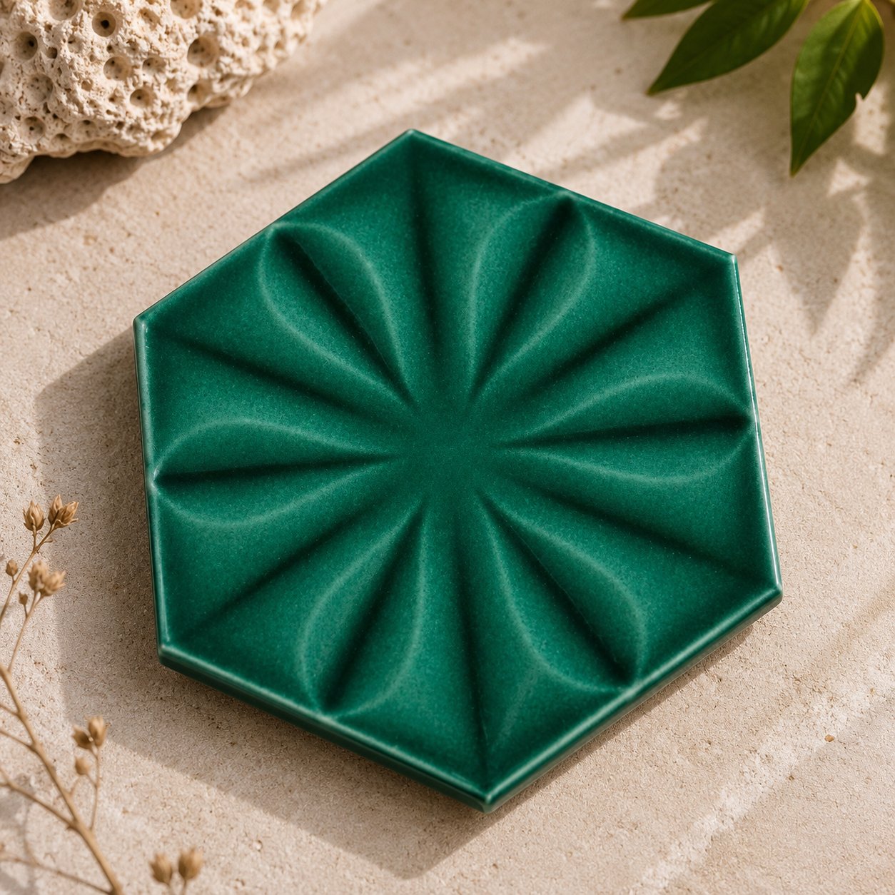 Armada Çini 15x17 Cm Çiçekli Yeşil Altıgen Seramik