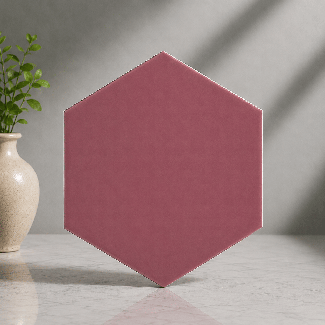 Armada Çini 15x17 Cm Düz Koyu Pembe Altıgen Seramik 