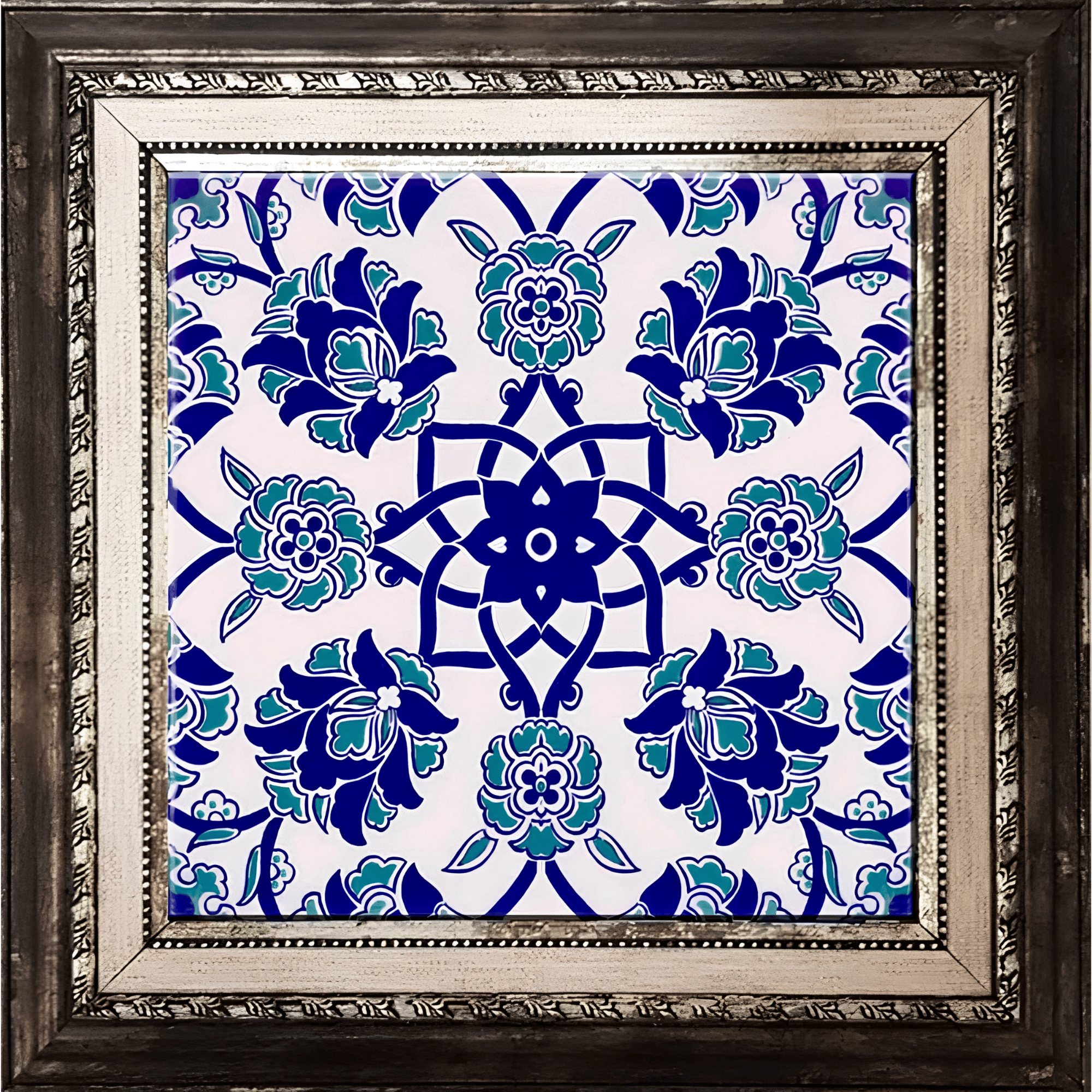 Armada Çini 20x20 Cm Ac 10 Selçuk Mavi Çiçek Desenli Kütahya Çini