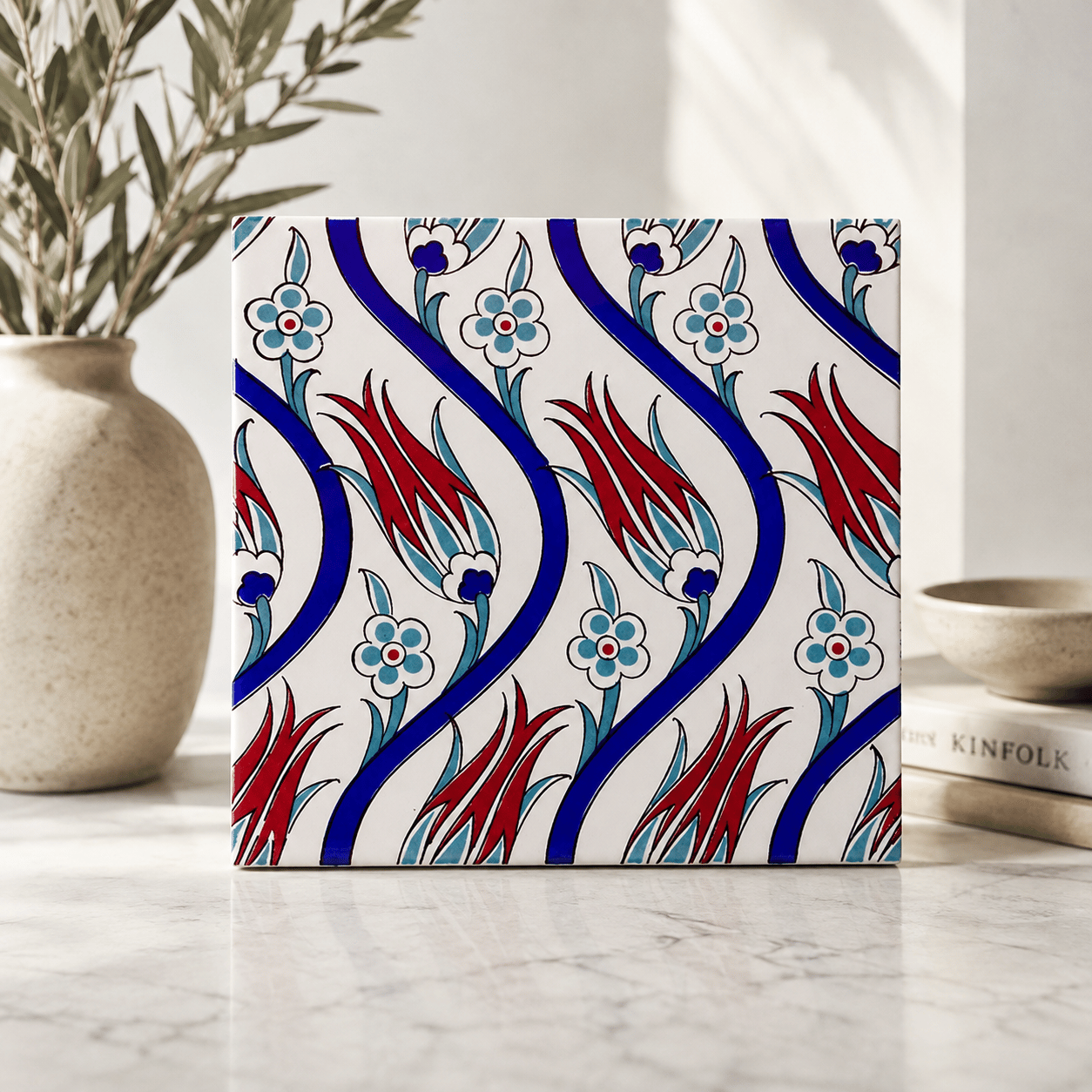 Armada Çini 20x20 Cm Ac 20 Sarmaşık Lale Desenli Çini Seramik Karo