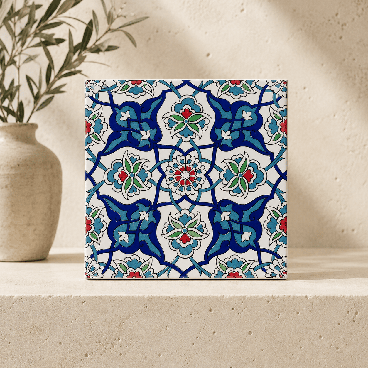Armada Çini 20x20 Cm Ac 27 Kütahya Çini Rumi Desenli İznik Çini Karo