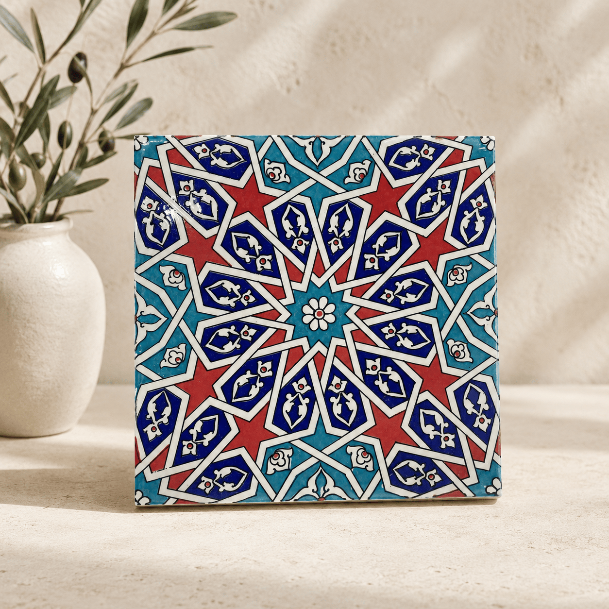 Armada Çini 20x20 Cm Ac 28 Geometrik Desenli İznik Kırmızı Çini Karo
