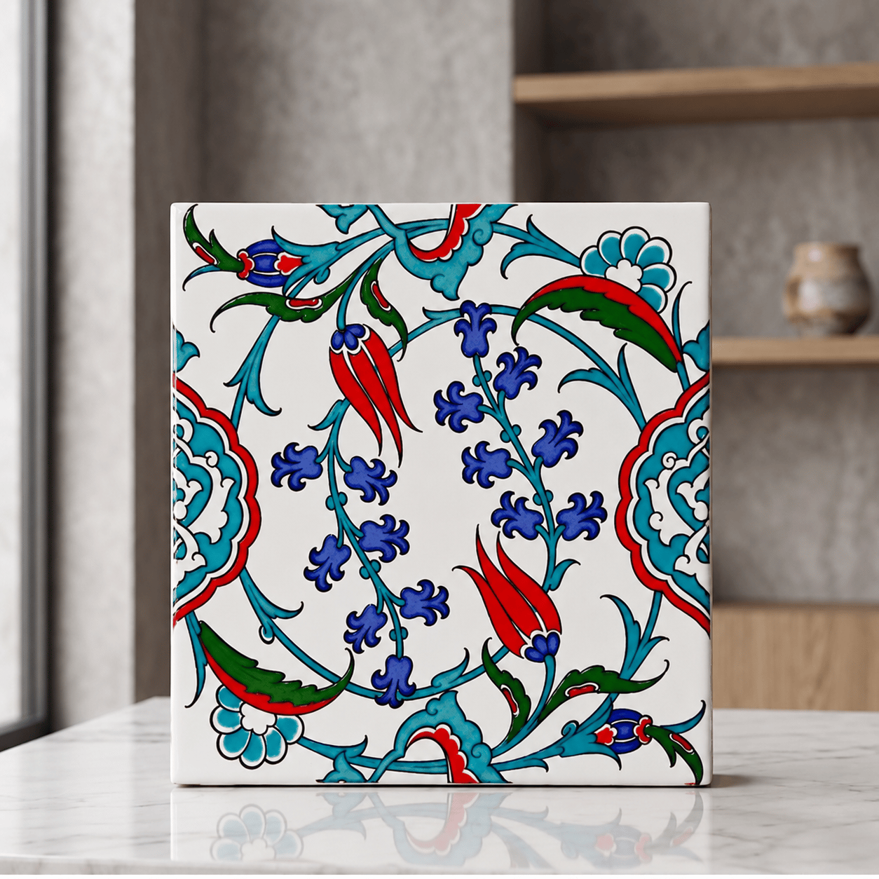 Armada Çini 20x20 Cm Ac 5 İznik Dönence Çiçek Desenli Çini Karo