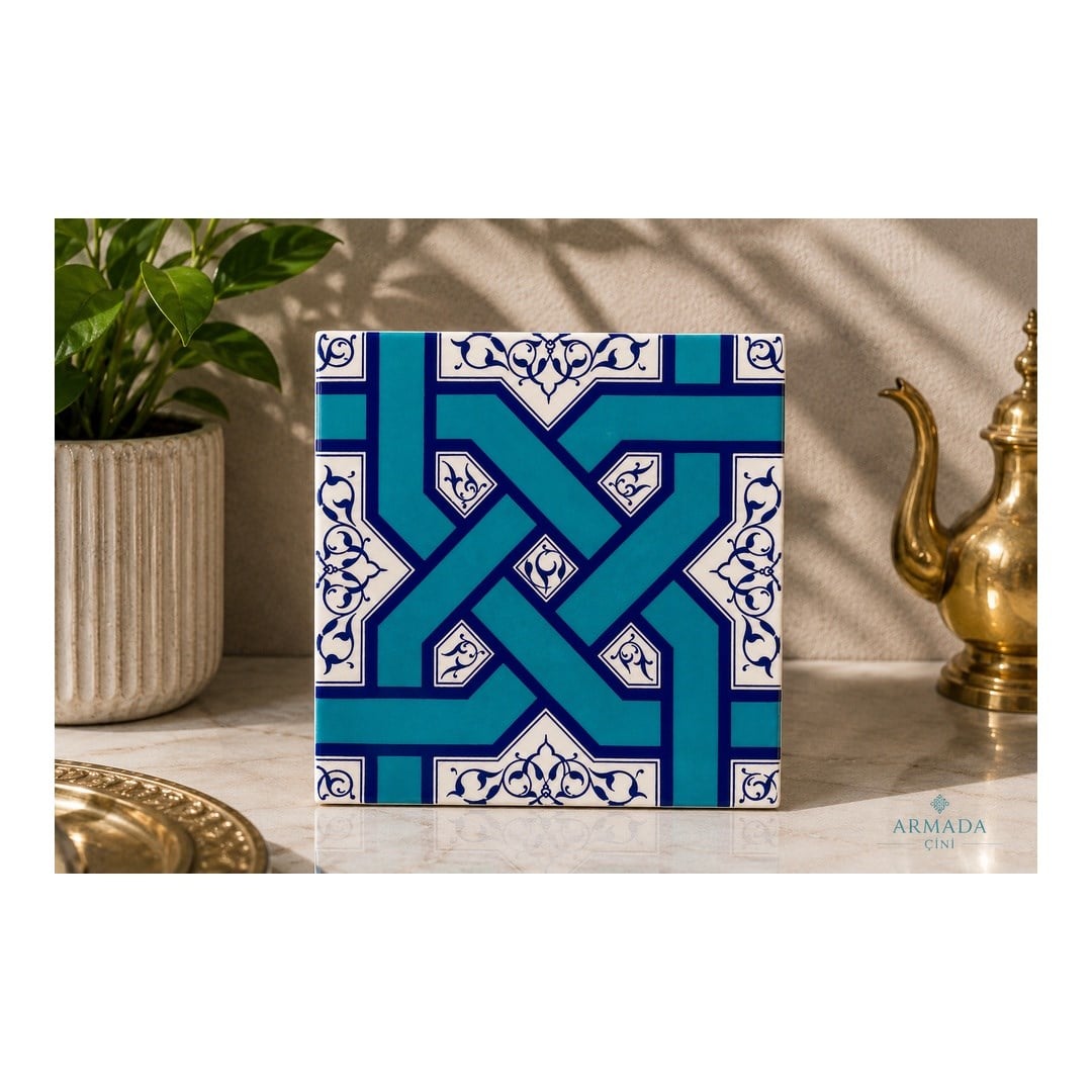 Armada Çini 20x20 Cm Ac 6 Selçuklu Turkuaz Zincir Geçme  Çini Karo
