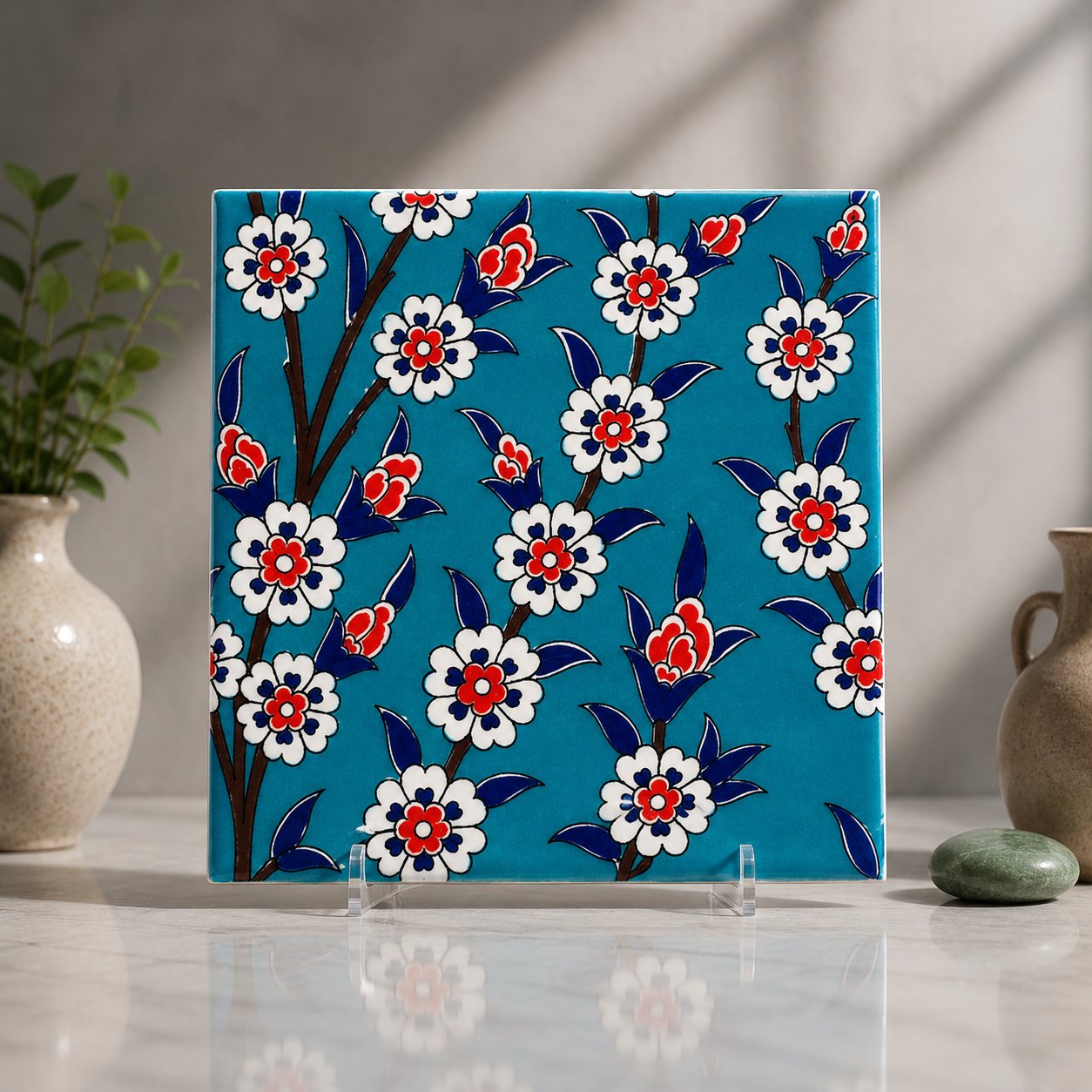 Armada Çini 20x20 Cm Ac 60 Turkuaz Papatya Kütahya Çini Desenli Karo