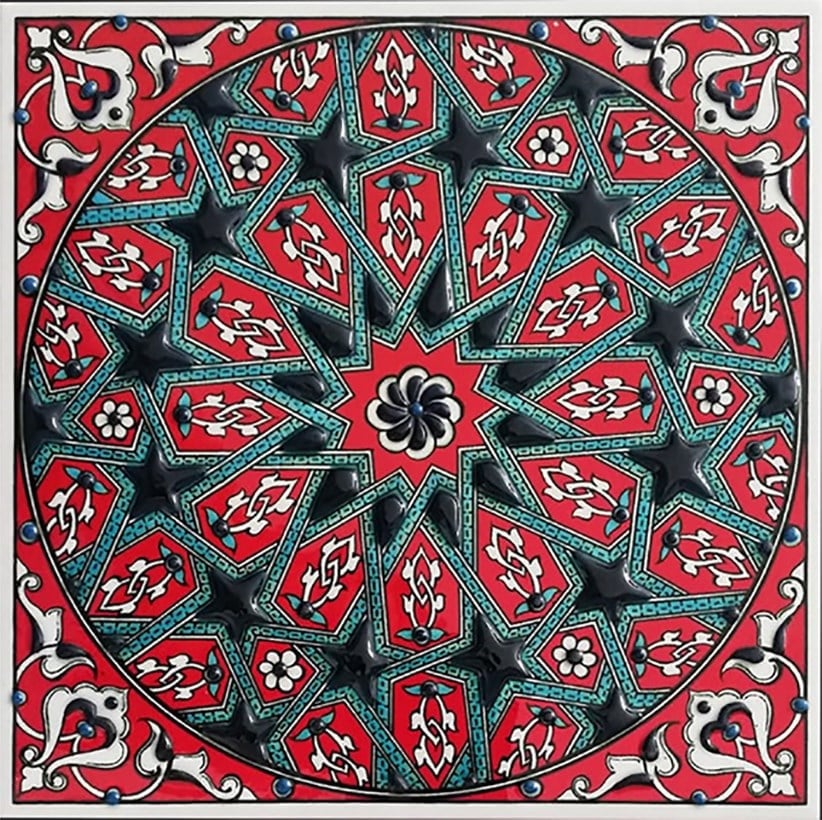 Armada Çini 20x20 Cm ED 312  Üç Karanfil İznik Kütahya Çini Pano