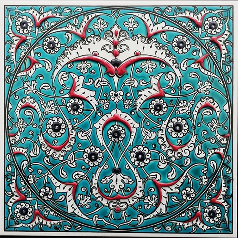 Armada Çini 20x20 Cm ED 324 İznik Rumili Desen Eldekoru Çini Karo
