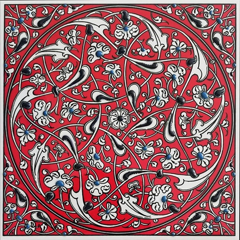 Armada Çini 20x20 Cm ED 325 Kırmızı İznik Rumili Desen Eldekoru Çini Karo