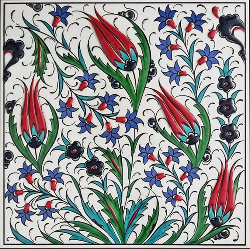 Armada Çini 20x20 Cm ED 326 Kütahya Desenli İznik Lalezar Eldekoru Çini karo