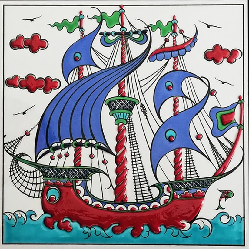 Armada Çini 20x20 Cm ED 330 Osmanlı Kalyon Eldekoru Çini karo