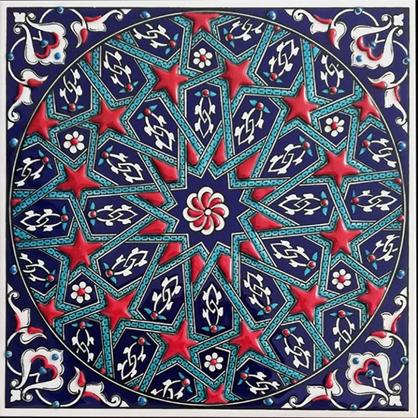 Armada Çini 20x20 Cm ED 332 Kobalt Yıldızgeçme Desenli Eldekoru Çini karo
