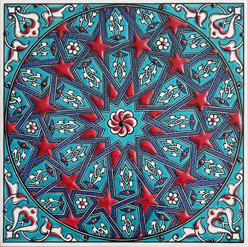 Armada Çini 20x20 Cm ED 333 Turkuaz Yıldız geçme Desenli Eldekoru Çini karo