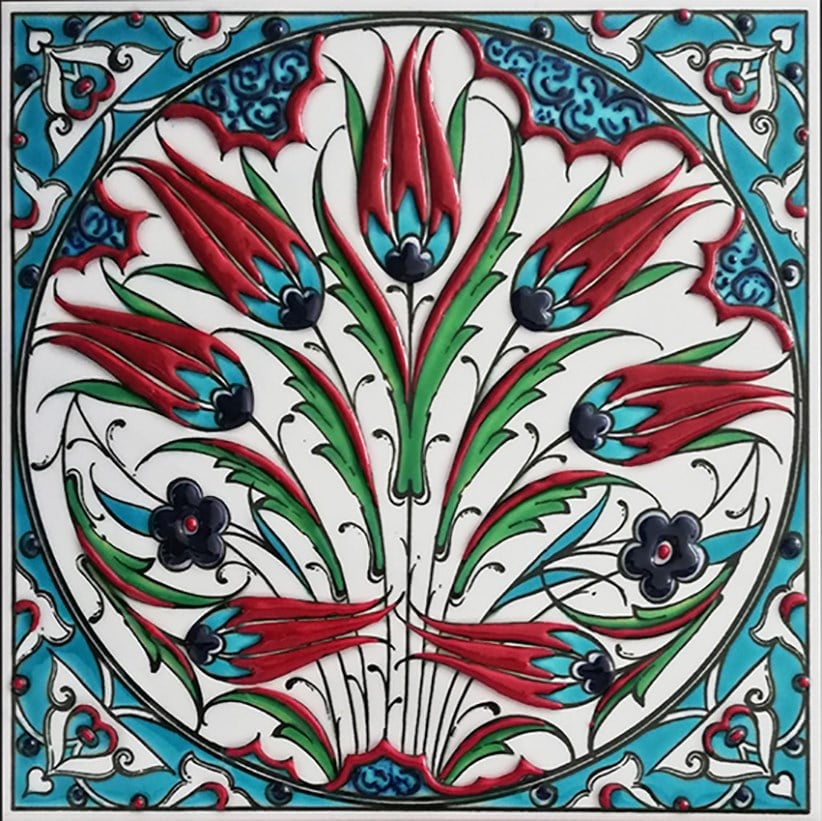Armada Çini 20x20 Cm ED 333 Turkuaz Yıldız geçme Desenli Eldekoru Çini karo