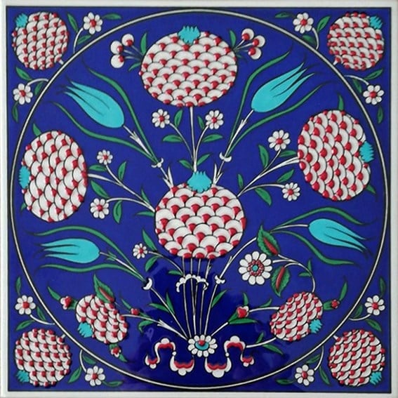 Armada Çini 20x20 Cm ED 336 Kobalt klasik nar Desenli Eldekoru Çini karo