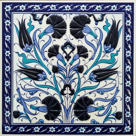 Armada Çini 20x20 Cm ED 365 Lale Karanfil Kobalt Desenli Eldekoru Çini karo