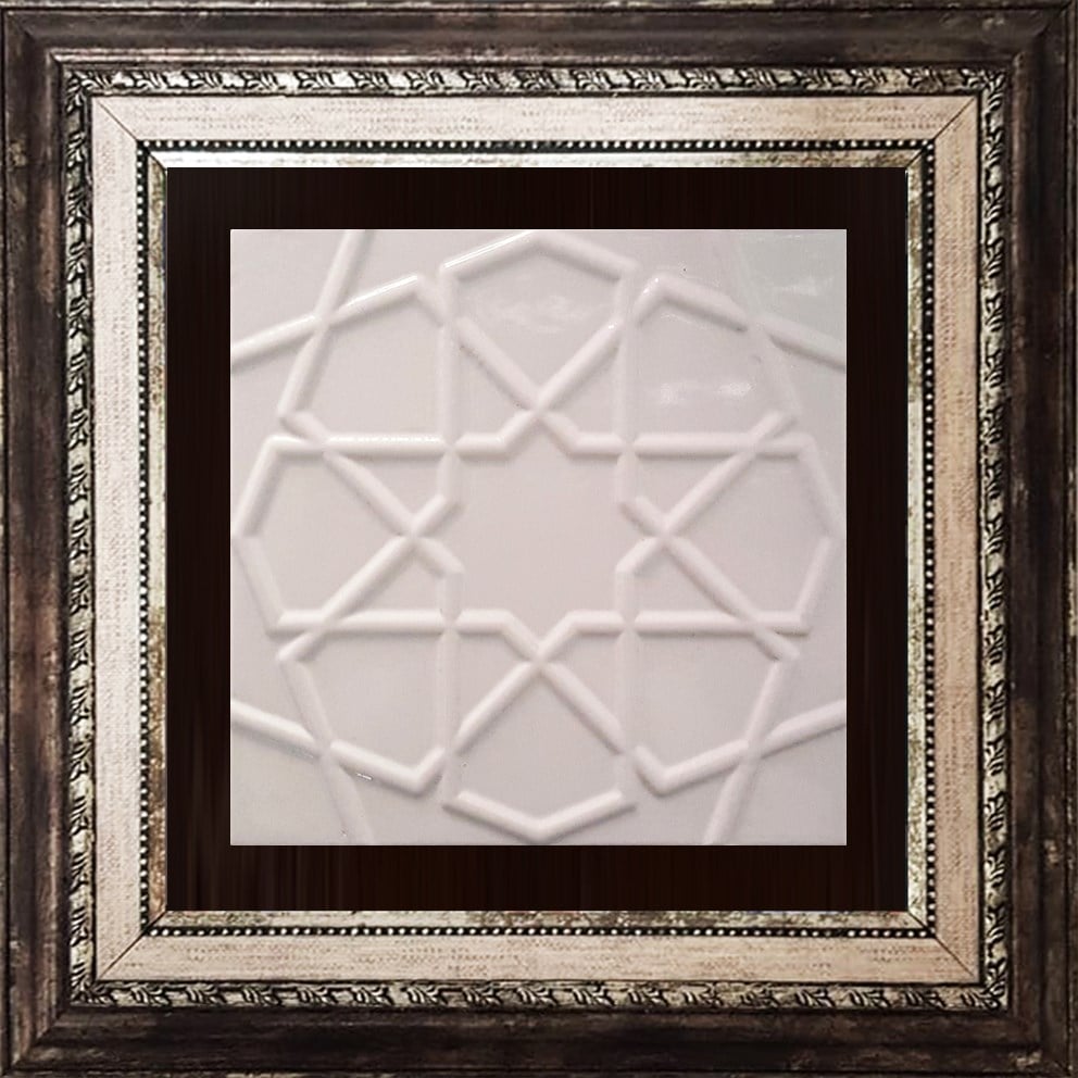 Armada Çini 20x20 Cm Rölyefli Beyaz Selçuklu Yıldız Deseni Çini Pano