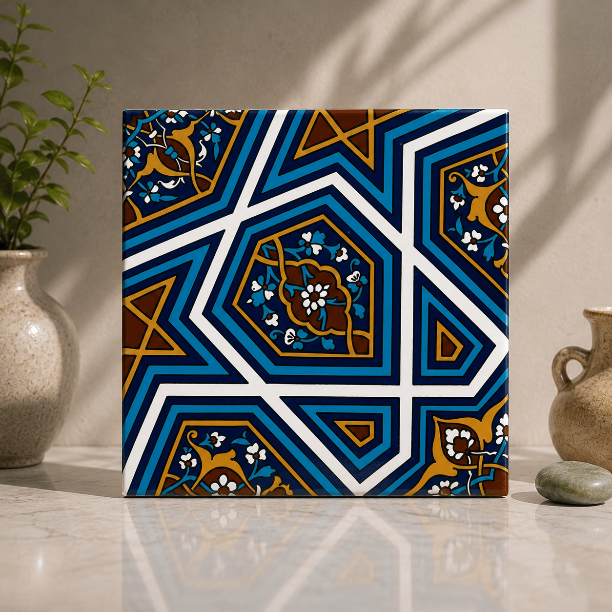 Armada Çini 20x20 Cm SP 48 Kütahya Çinisi Selçuklu Desenli Çini Karo