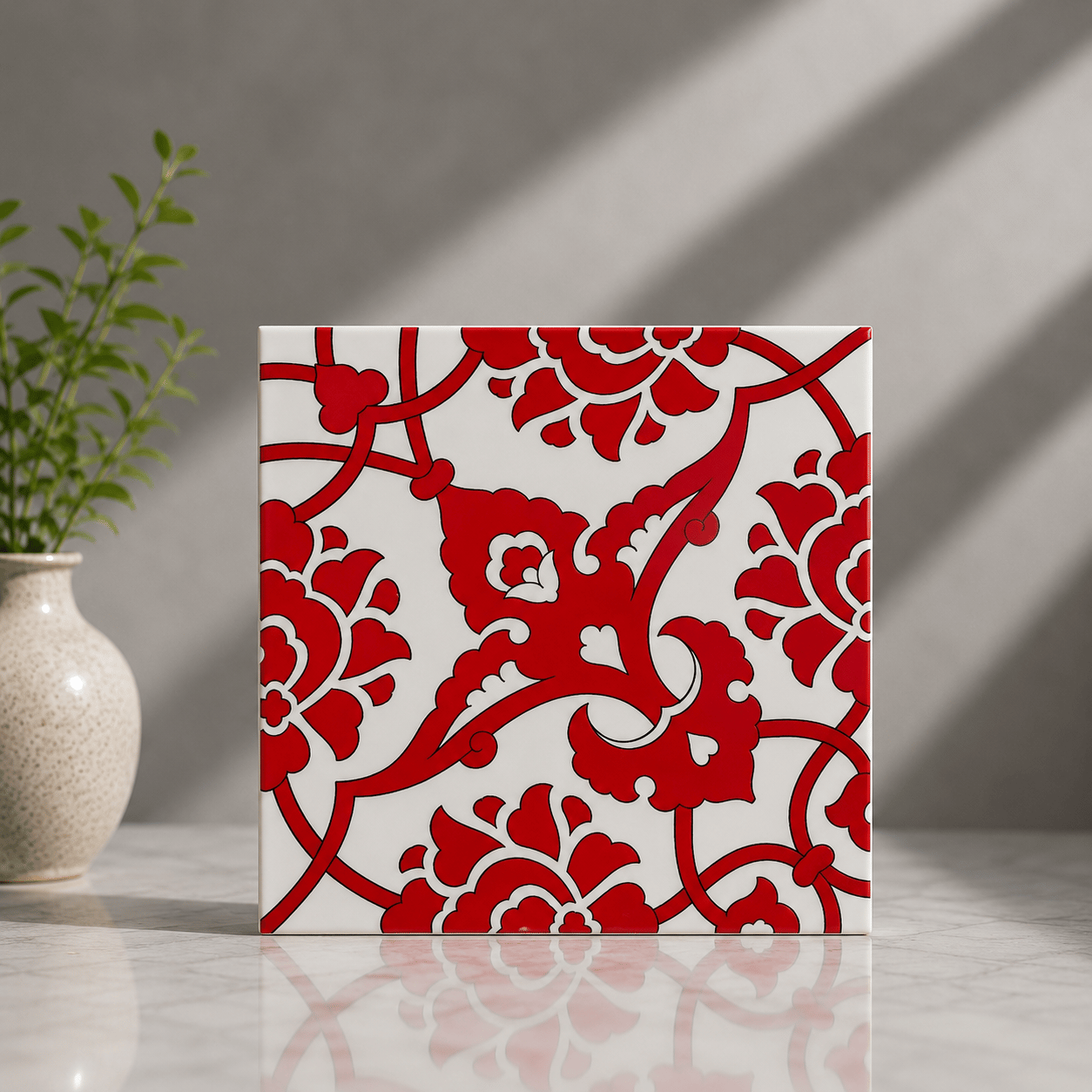 Armada Çini 20x20 Cm SP 83 Kırmızı Beyaz İznik Rumi Desenli Çini Karo