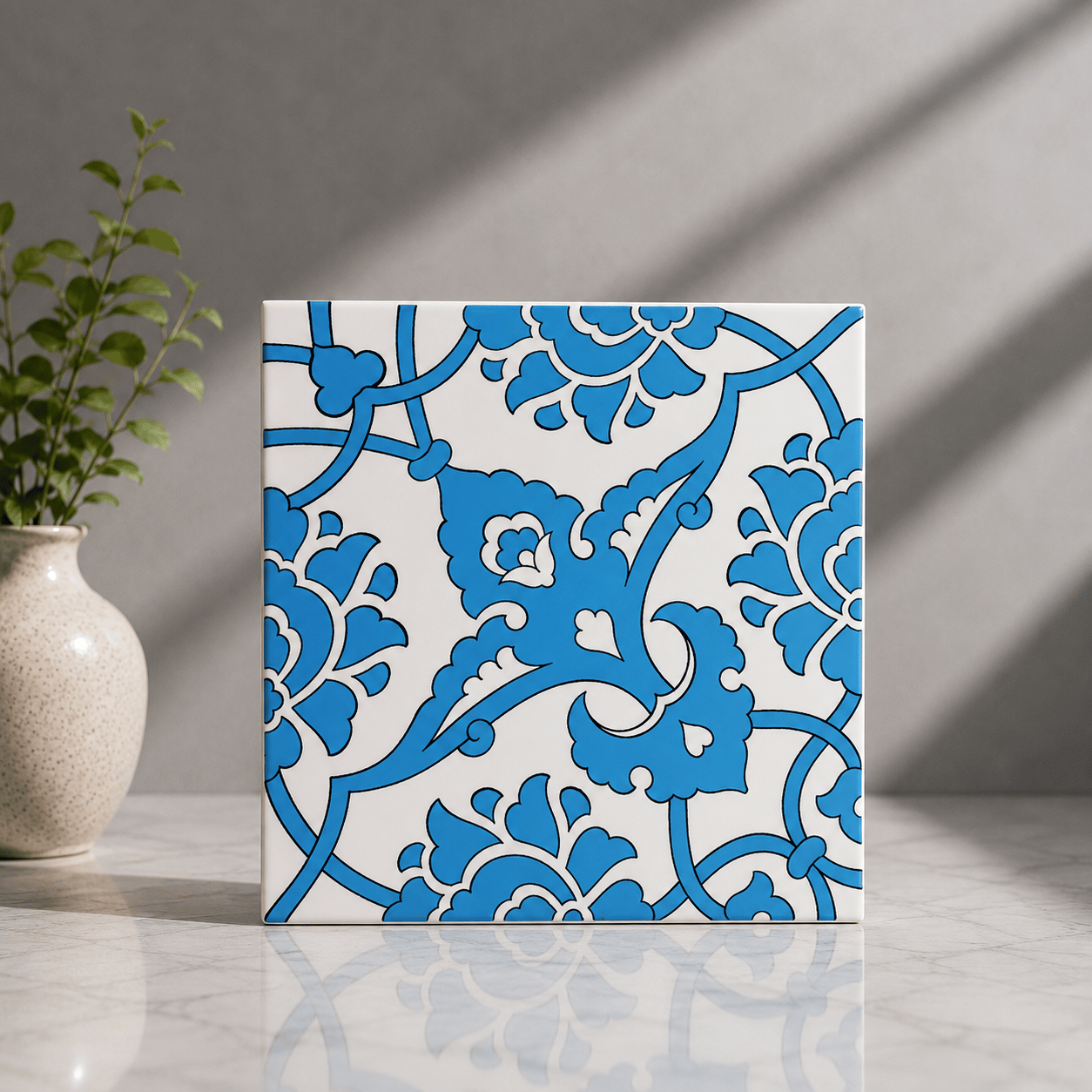Armada Çini 20x20 Cm SP 83 Mavi Beyaz İznik Rumi Kütahya Çini Karo