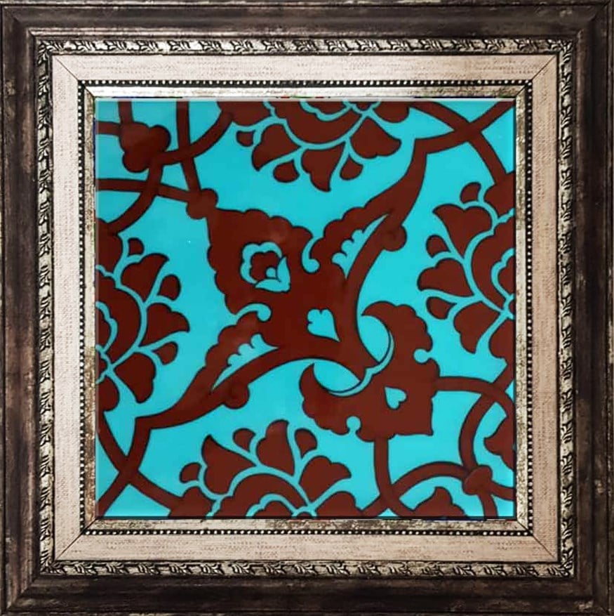 Armada Çini 20x20 Cm SP 83 Turkuaz Kahve Kütahya Çini Seramik Pano