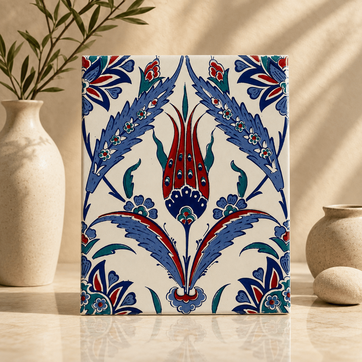 Armada Çini 20x25 Cm AC 1002 Kütahya Çinisi Lale Desenli Çini Karo