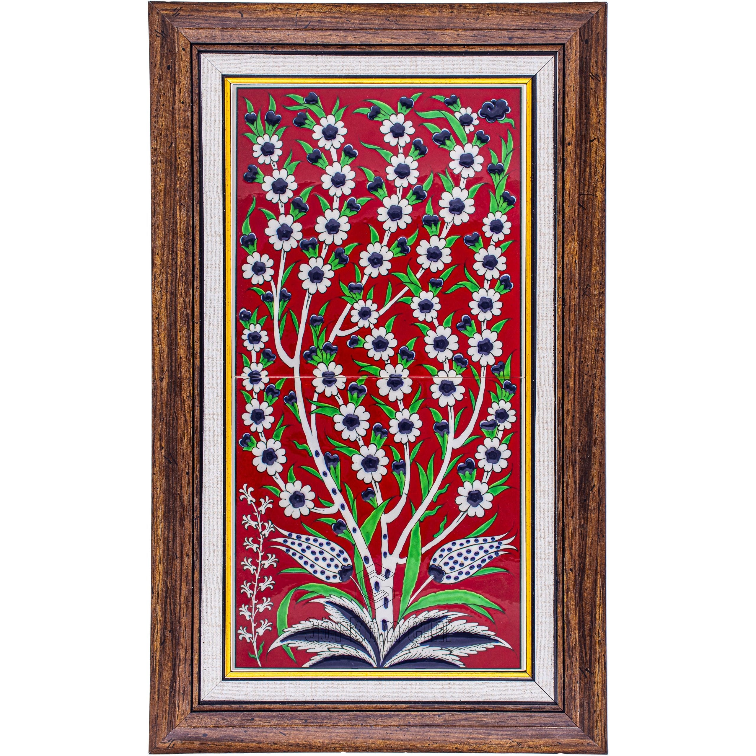 Armada Çini 20x40 Cm ED 163 Kırmızı Hayat ağacı El dekoru Çini Pano