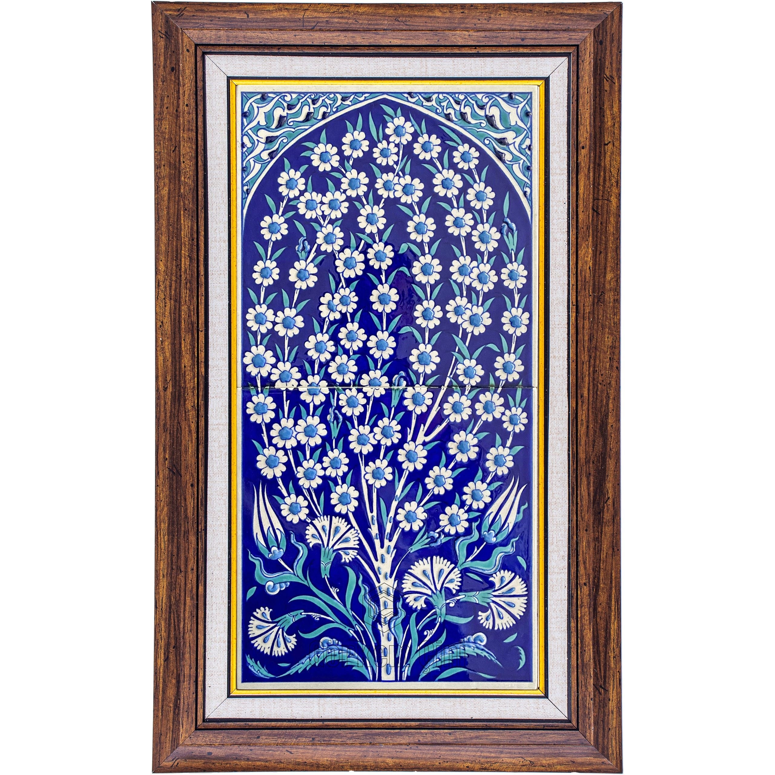 Armada Çini 20x40 Cm ED 165 Hayat ağacı Kobalt El dekoru Çini Pano