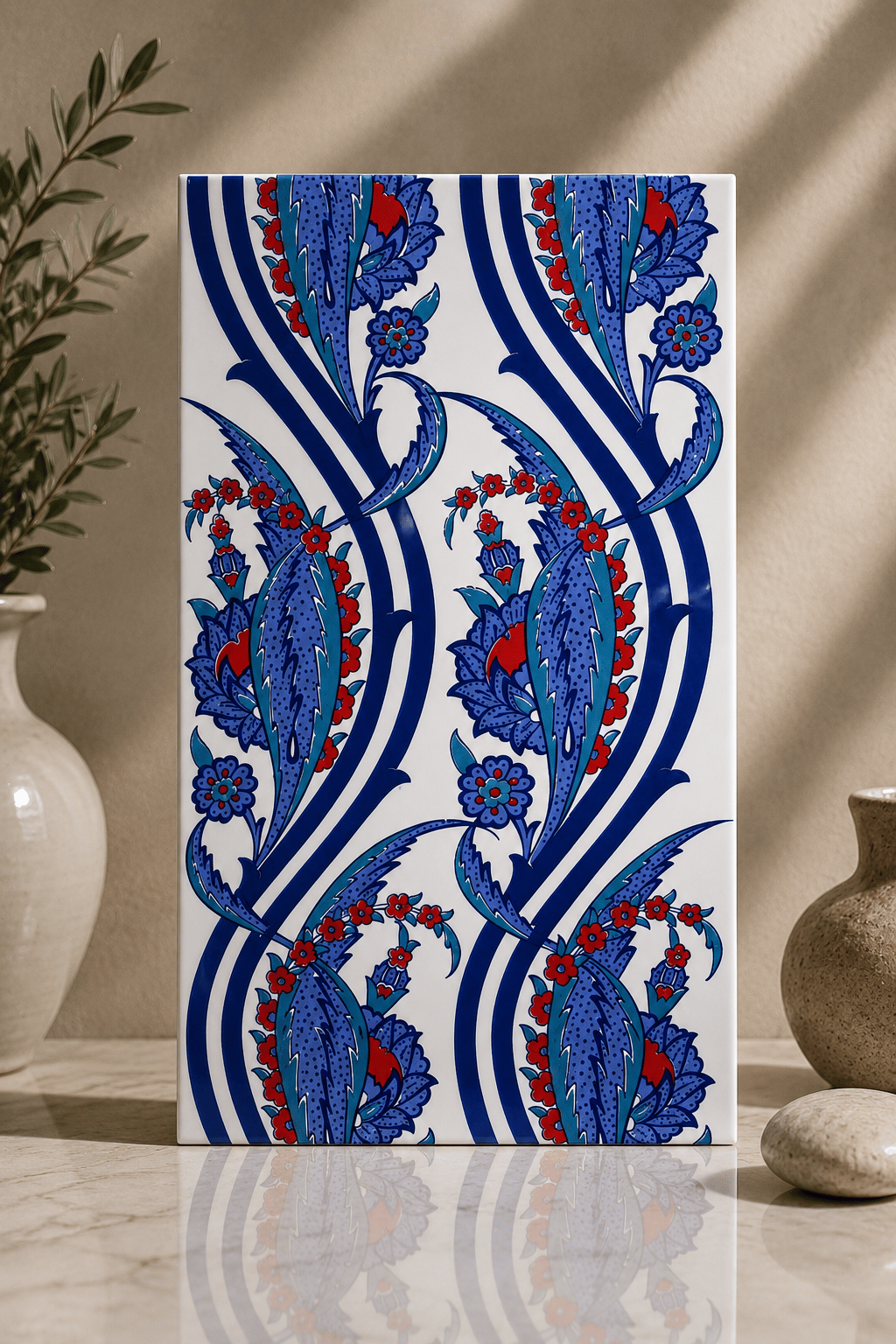 Armada Çini 25x40 Cm SP 404 Desenli İznik Çini Karo Sarmaşık Lale