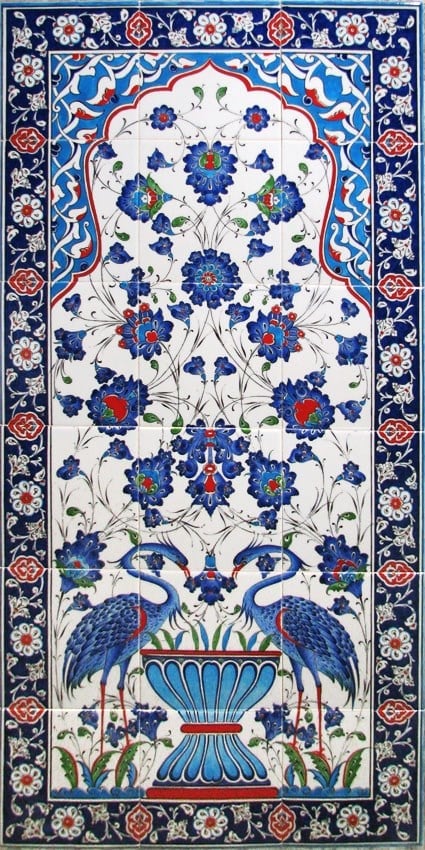 Armada Çini 60x120 Cm ED 6198 Kuşlu El dekoru Çini Pano