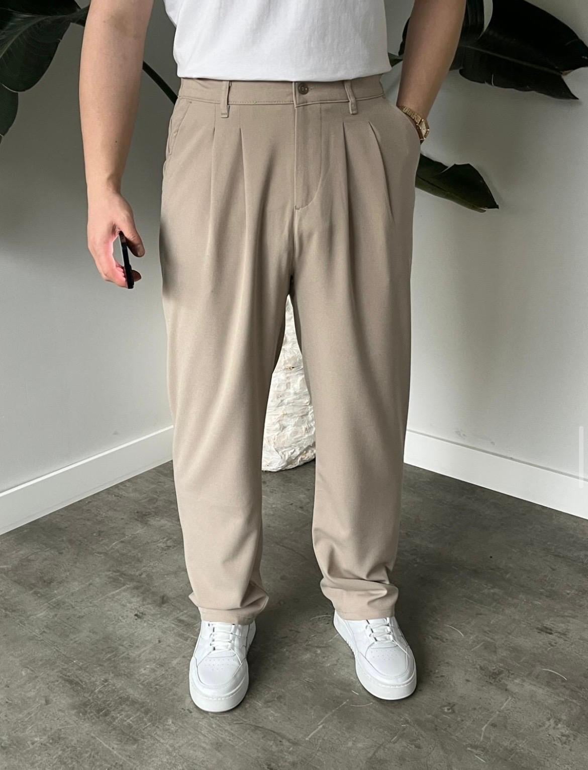 Bej Plili Baggy Pantolon
