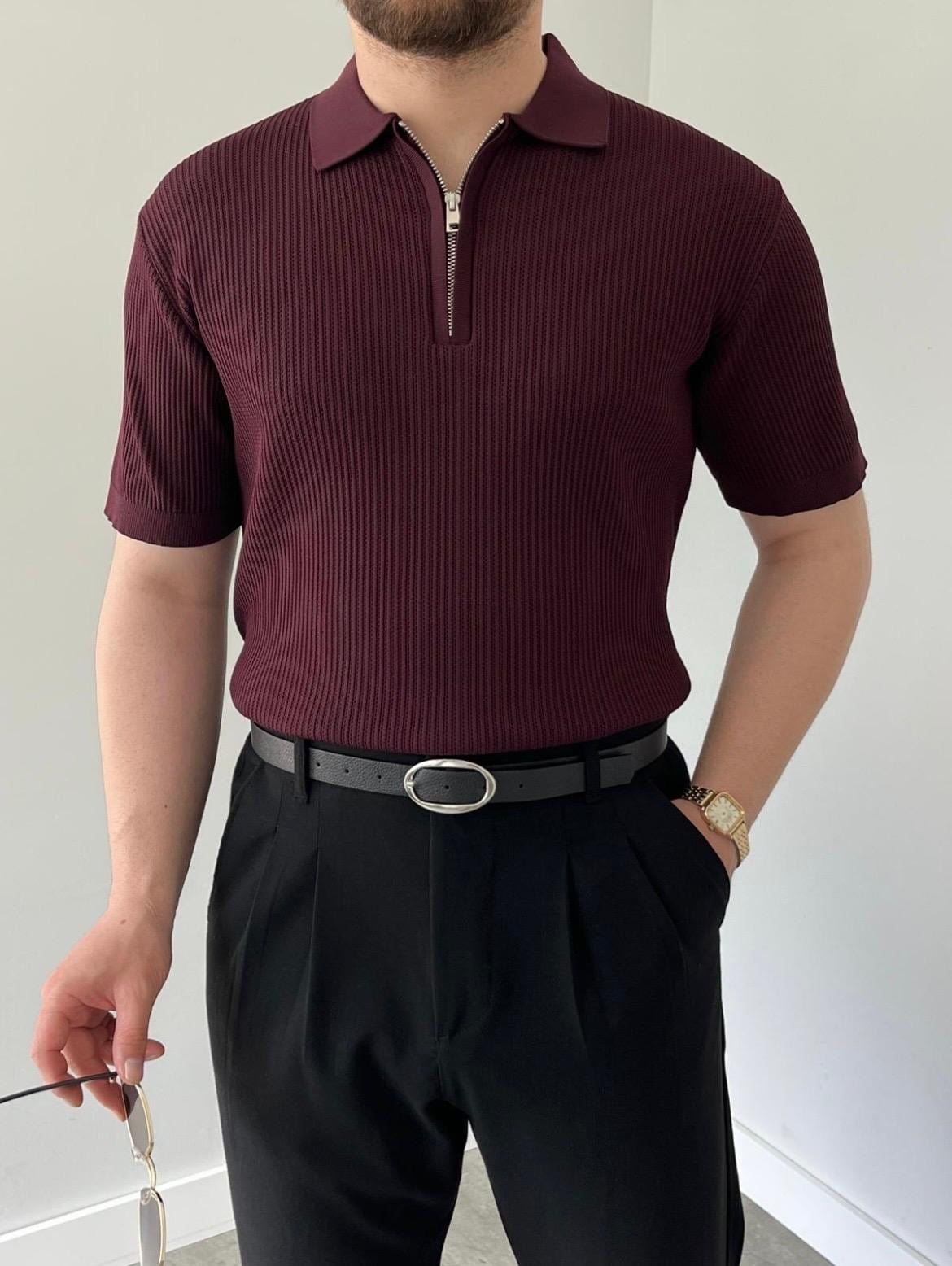 Fermuarlı Bordo Triko 