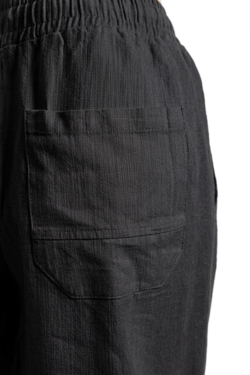 Keten Beli Lastikli Siyah Pantolon