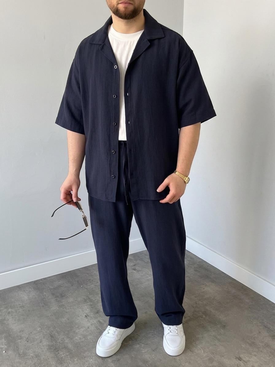 Keten Lacivert Oversize Takım